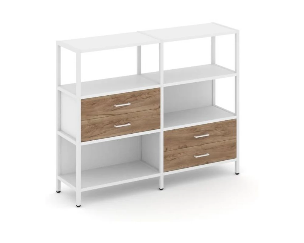 Двухсекционный стеллаж трехярусный с ящиками на двух ярусах 1590х400х1246 Shelf System