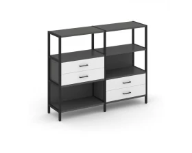 Двухсекционный стеллаж трехярусный с ящиками на двух ярусах 1590х400х1246 Shelf System images