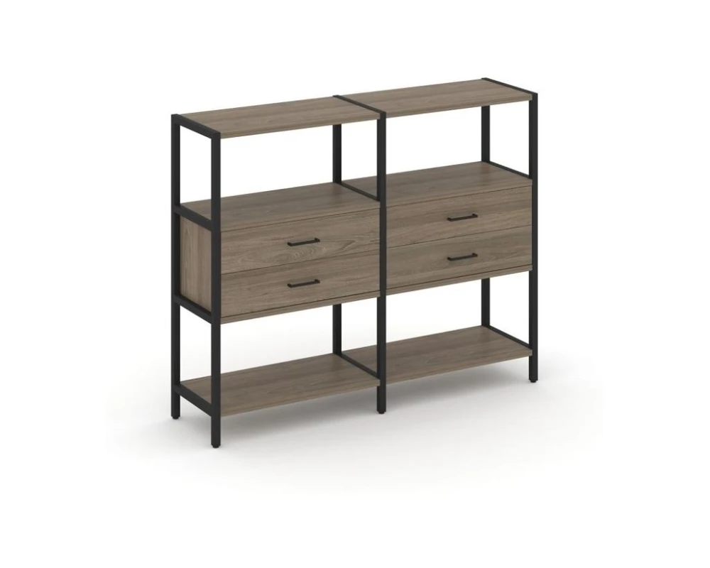 Двухсекционный стеллаж трехярусный с ящиками на одном ярусе 1590х400х1246 Шелф Систем / Shelf System