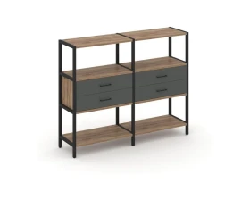 Двухсекционный стеллаж трехярусный с ящиками на одном ярусе 1590х400х1246 Шелф Систем / Shelf System images
