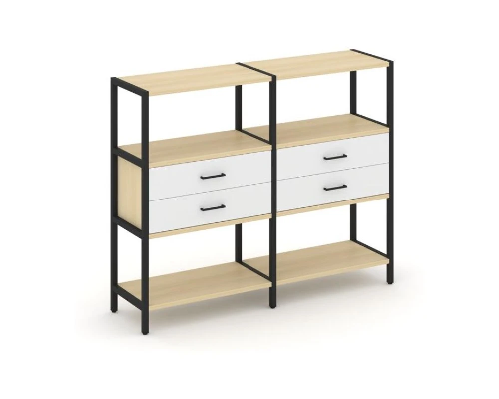 Двухсекционный стеллаж трехярусный с ящиками на одном ярусе 1590х400х1246 Шелф Систем / Shelf System