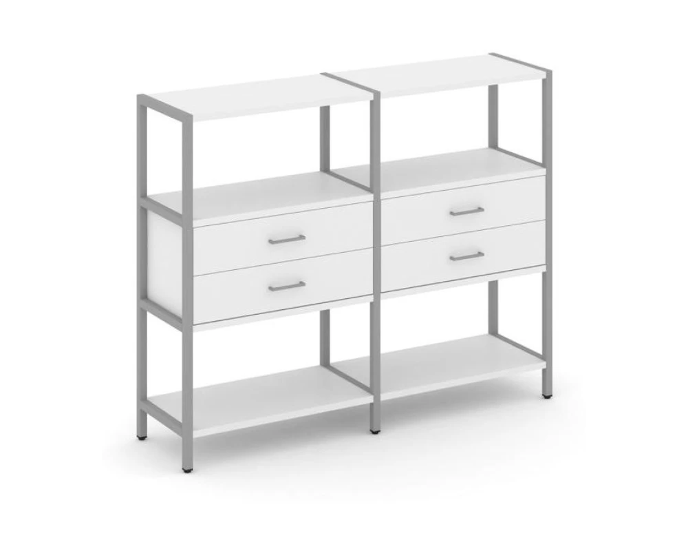 Двухсекционный стеллаж трехярусный с ящиками на одном ярусе 1590х400х1246 Шелф Систем / Shelf System