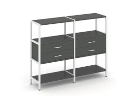 Двухсекционный стеллаж трехярусный с ящиками на одном ярусе 1590х400х1246 Шелф Систем / Shelf System images