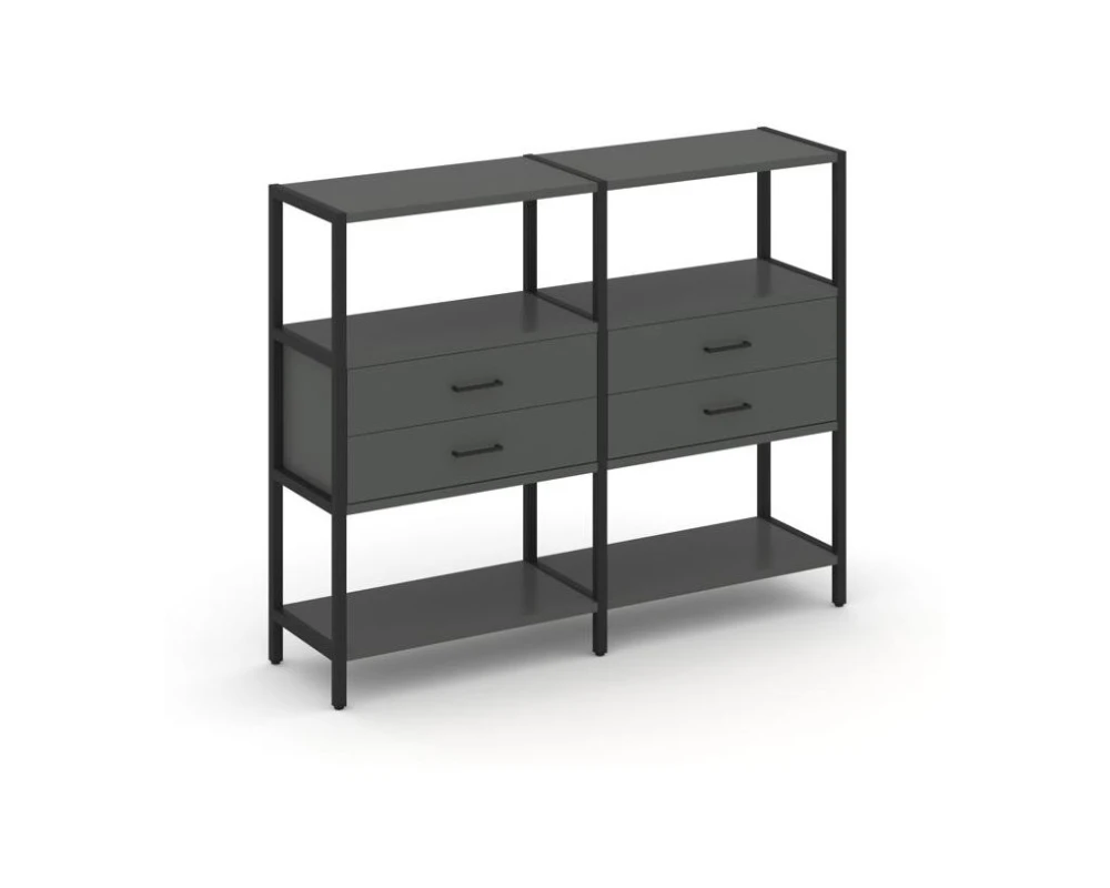 Двухсекционный стеллаж трехярусный с ящиками на одном ярусе 1590х400х1246 Шелф Систем / Shelf System