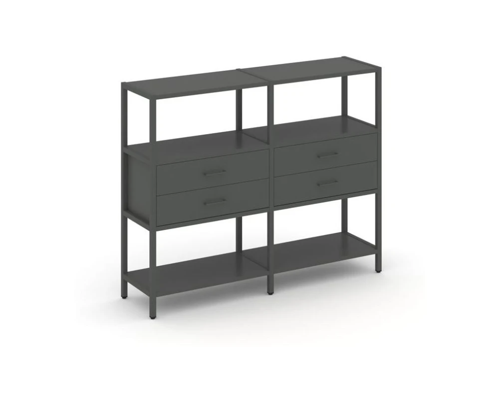 Двухсекционный стеллаж трехярусный с ящиками на одном ярусе 1590х400х1246 Шелф Систем / Shelf System