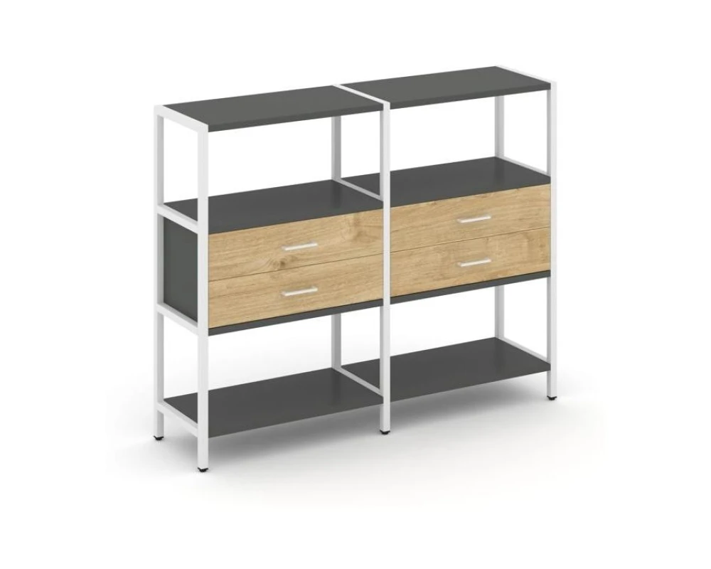 Двухсекционный стеллаж трехярусный с ящиками на одном ярусе 1590х400х1246 Шелф Систем / Shelf System
