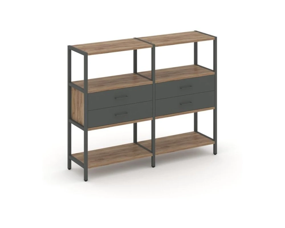 Двухсекционный стеллаж трехярусный с ящиками на одном ярусе 1590х400х1246 Шелф Систем / Shelf System