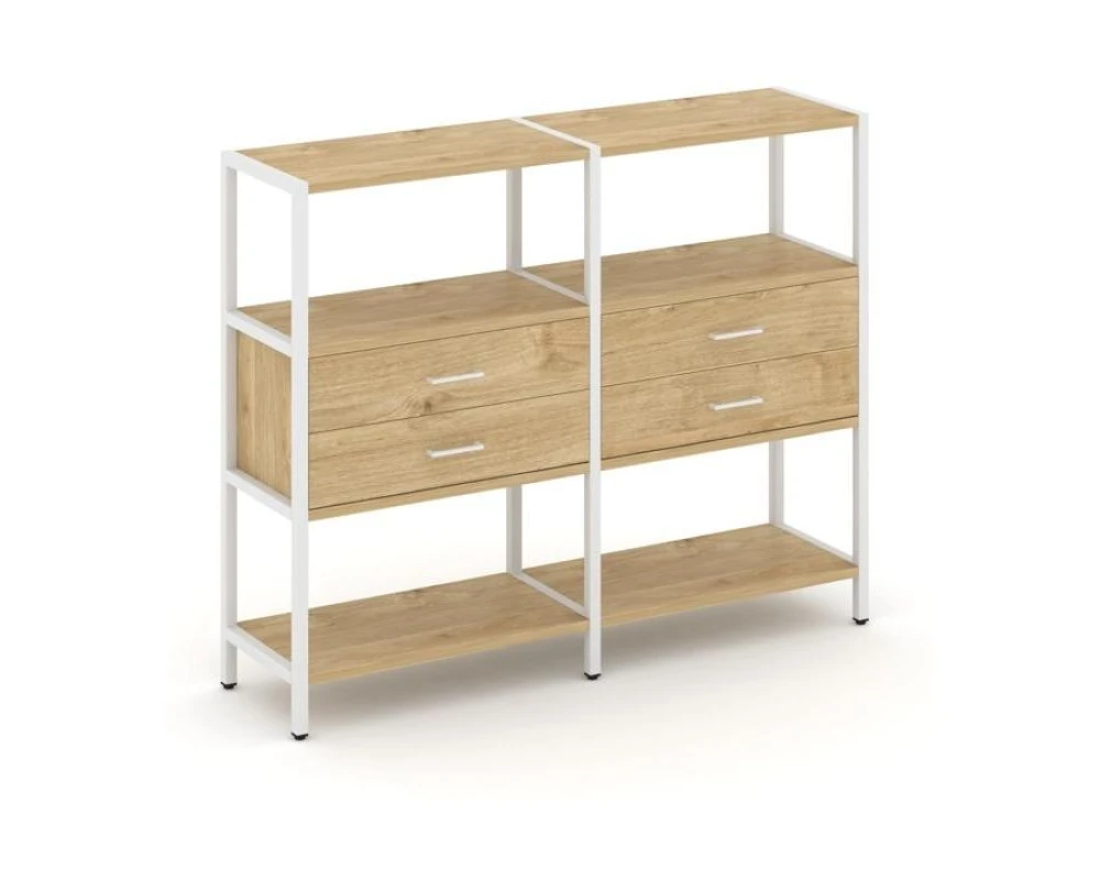 Двухсекционный стеллаж трехярусный с ящиками на одном ярусе 1590х400х1246 Шелф Систем / Shelf System