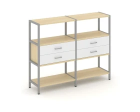Двухсекционный стеллаж трехярусный с ящиками на одном ярусе 1590х400х1246 Шелф Систем / Shelf System images