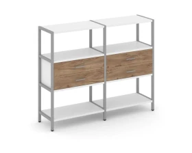 Двухсекционный стеллаж трехярусный с ящиками на одном ярусе 1590х400х1246 Шелф Систем / Shelf System images