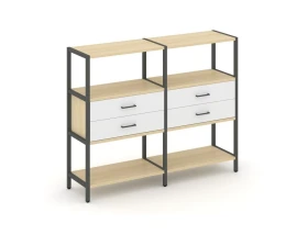 Двухсекционный стеллаж трехярусный с ящиками на одном ярусе 1590х400х1246 Шелф Систем / Shelf System images