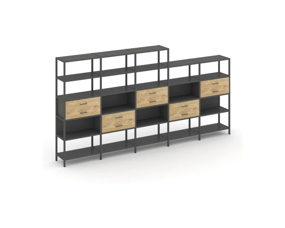 Пятисекционный стеллаж пятиярусный с ящиками 3930х400х1980 Шелф Систем / Shelf System