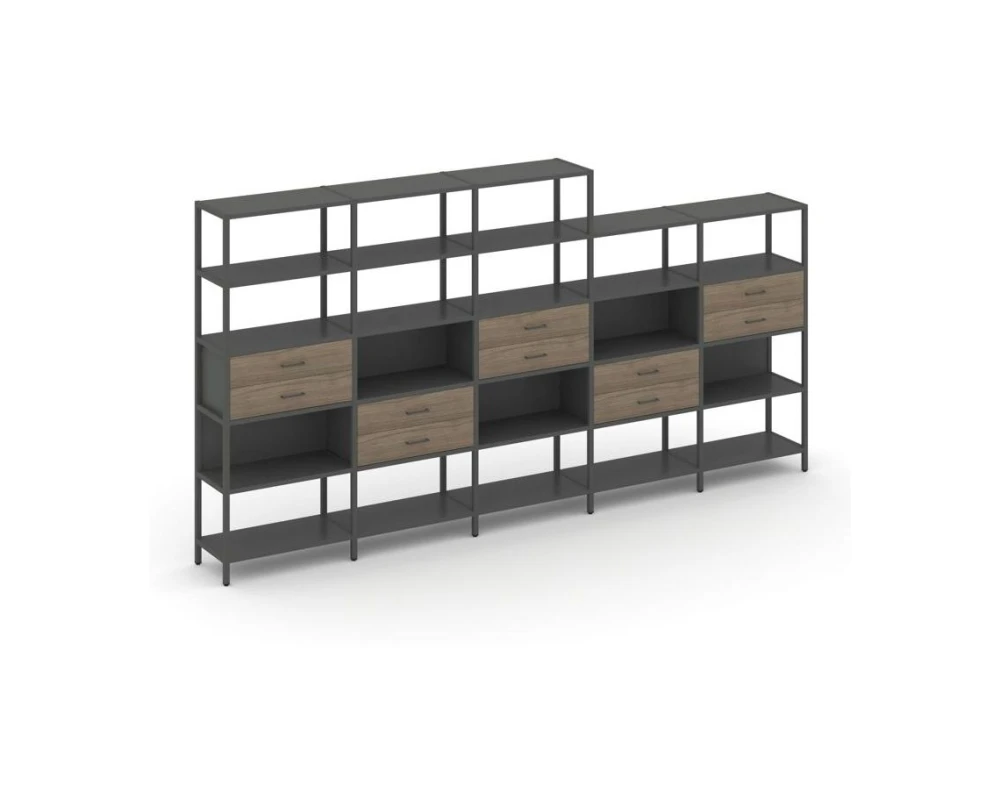 Пятисекционный стеллаж пятиярусный с ящиками 3930х400х1980 Шелф Систем / Shelf System