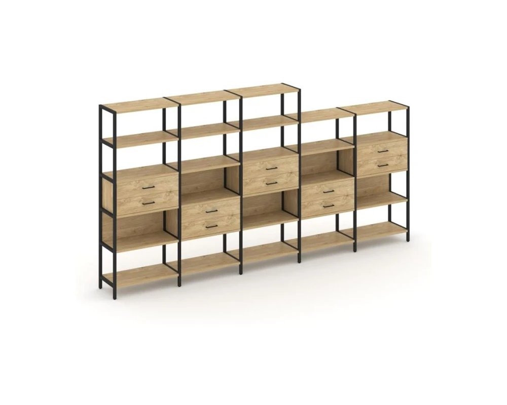 Пятисекционный стеллаж пятиярусный с ящиками 3930х400х1980 Шелф Систем / Shelf System