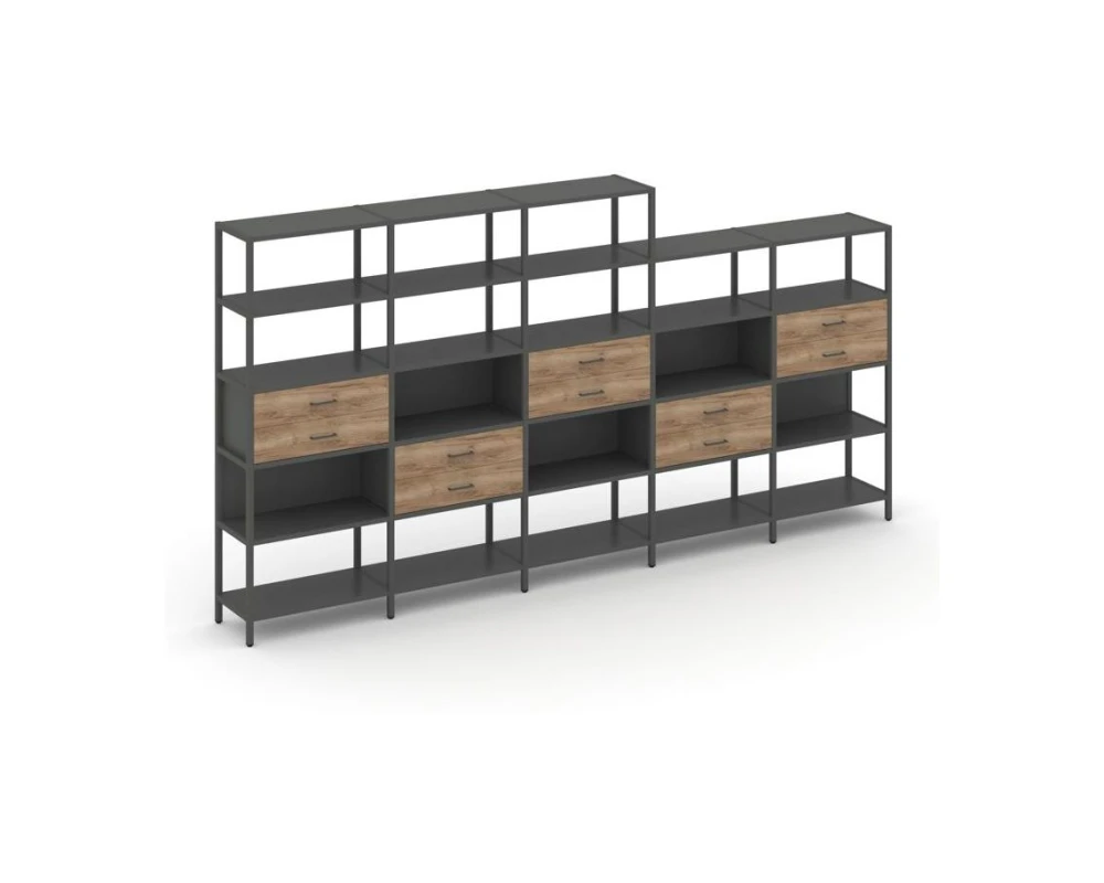 Пятисекционный стеллаж пятиярусный с ящиками 3930х400х1980 Шелф Систем / Shelf System