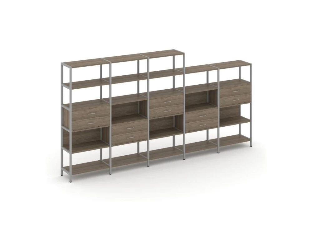 Пятисекционный стеллаж пятиярусный с ящиками 3930х400х1980 Шелф Систем / Shelf System