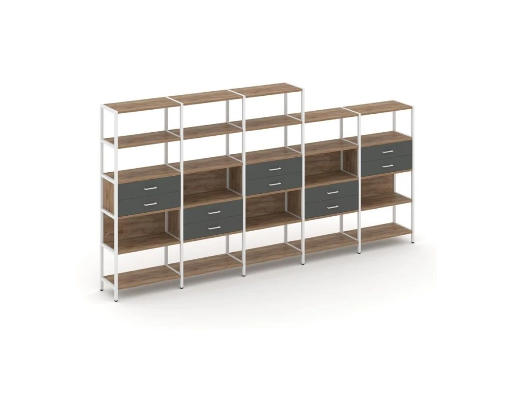 Пятисекционный стеллаж пятиярусный с ящиками 3930х400х1980 Шелф Систем / Shelf System