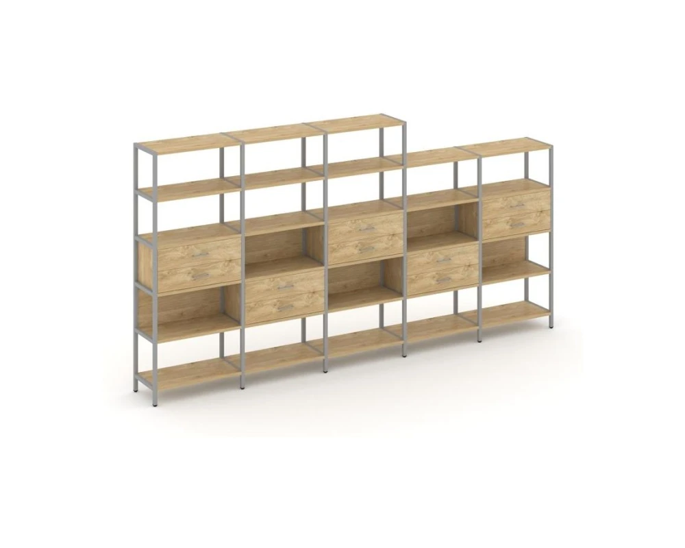 Пятисекционный стеллаж пятиярусный с ящиками 3930х400х1980 Шелф Систем / Shelf System