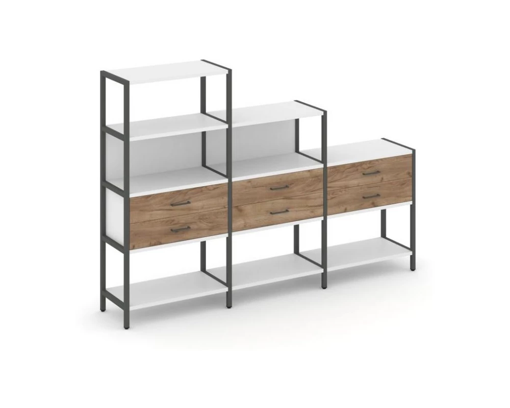Трехсекционный стеллаж четырех/трех/двухярусный с ящиками 2730х400х1613 Shelf System