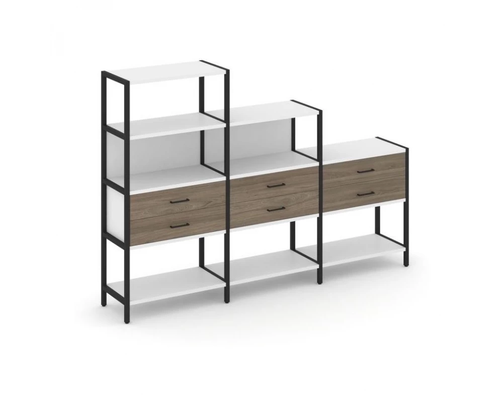 Трехсекционный стеллаж четырех/трех/двухярусный с ящиками 2730х400х1613 Shelf System