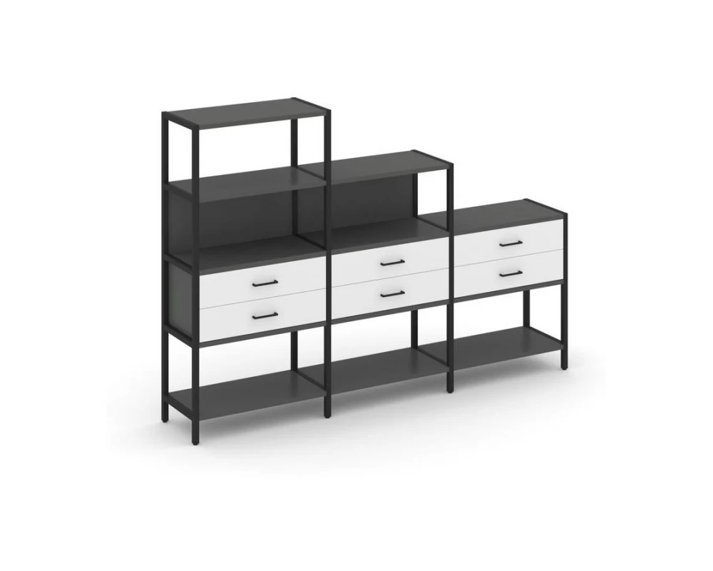 Трехсекционный стеллаж четырех/трех/двухярусный с ящиками 2730х400х1613 Shelf System