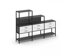 Трехсекционный стеллаж четырех/трех/двухярусный с ящиками 2730х400х1613 Shelf System images