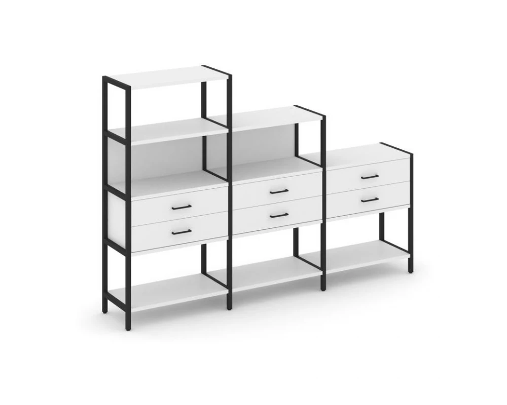 Трехсекционный стеллаж четырех/трех/двухярусный с ящиками 2730х400х1613 Shelf System