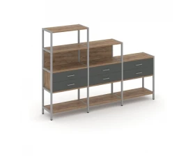 Трехсекционный стеллаж четырех/трех/двухярусный с ящиками 2730х400х1613 Shelf System images