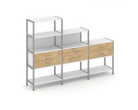 Трехсекционный стеллаж четырех/трех/двухярусный с ящиками 2730х400х1613 Shelf System images