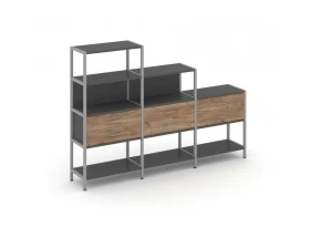 Трехсекционный стеллаж четырех/трех/двухярусный с ящиками 2730х400х1613 Shelf System images