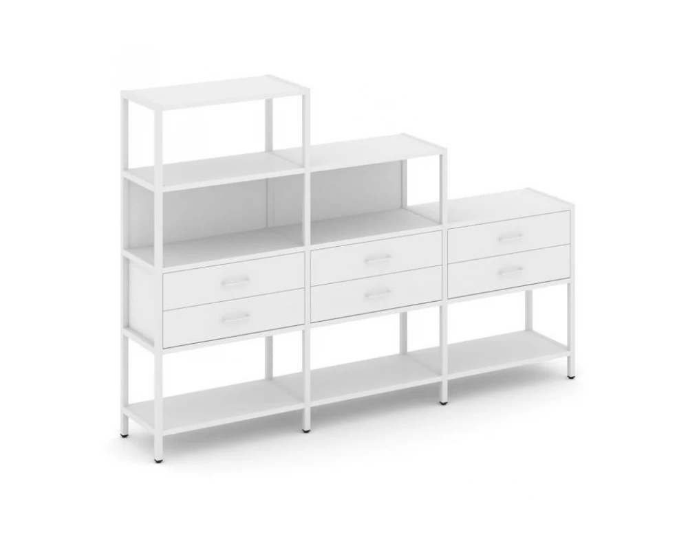 Трехсекционный стеллаж четырех/трех/двухярусный с ящиками 2730х400х1613 Shelf System