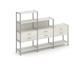 Трехсекционный стеллаж четырех/трех/двухярусный с ящиками 2730х400х1613 Shelf System images