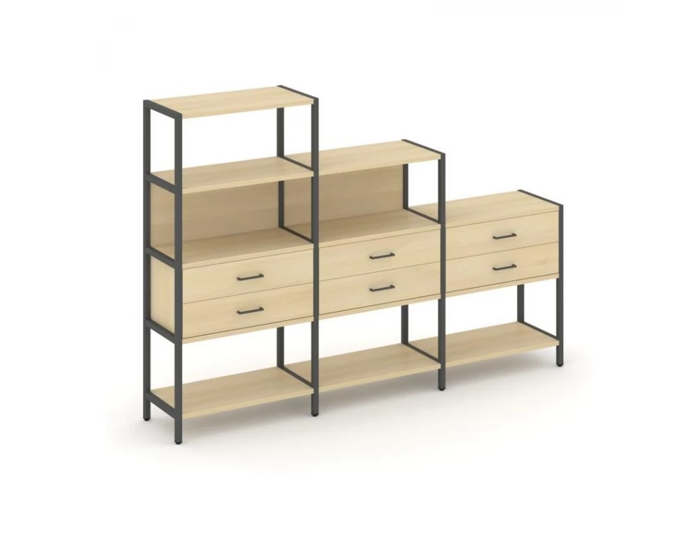 Трехсекционный стеллаж четырех/трех/двухярусный с ящиками 2730х400х1613 Shelf System