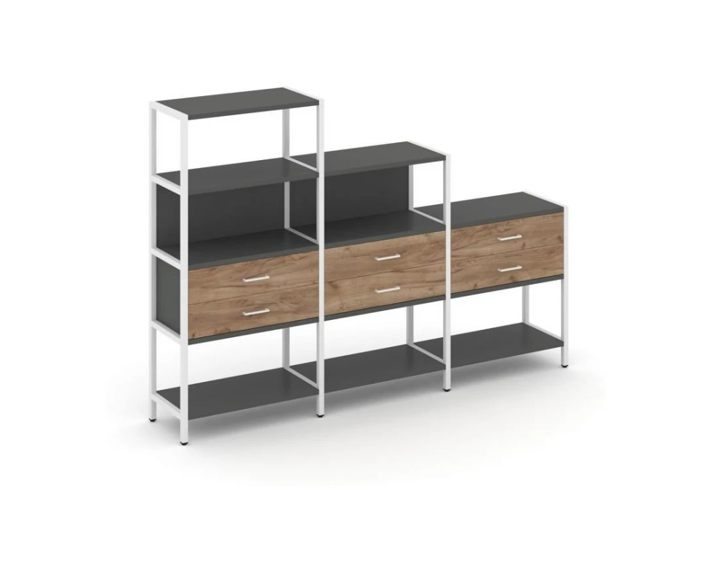 Трехсекционный стеллаж четырех/трех/двухярусный с ящиками 2730х400х1613 Shelf System