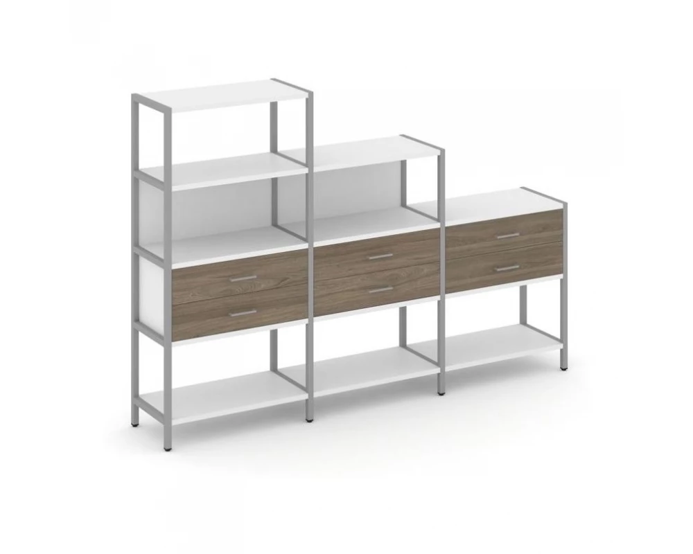 Трехсекционный стеллаж четырех/трех/двухярусный с ящиками 2730х400х1613 Shelf System