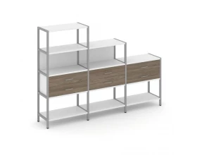 Трехсекционный стеллаж четырех/трех/двухярусный с ящиками 2730х400х1613 Shelf System images