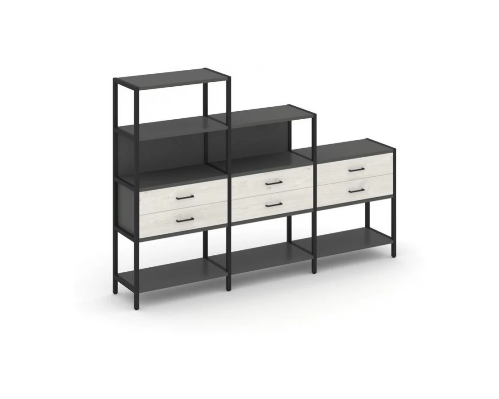 Трехсекционный стеллаж четырех/трех/двухярусный с ящиками 2730х400х1613 Shelf System