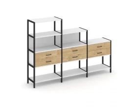 Трехсекционный стеллаж четырех/трех/двухярусный с ящиками 2730х400х1613 Shelf System images