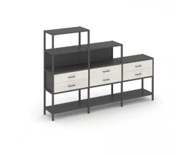 Трехсекционный стеллаж четырех/трех/двухярусный с ящиками 2730х400х1613 Shelf System images