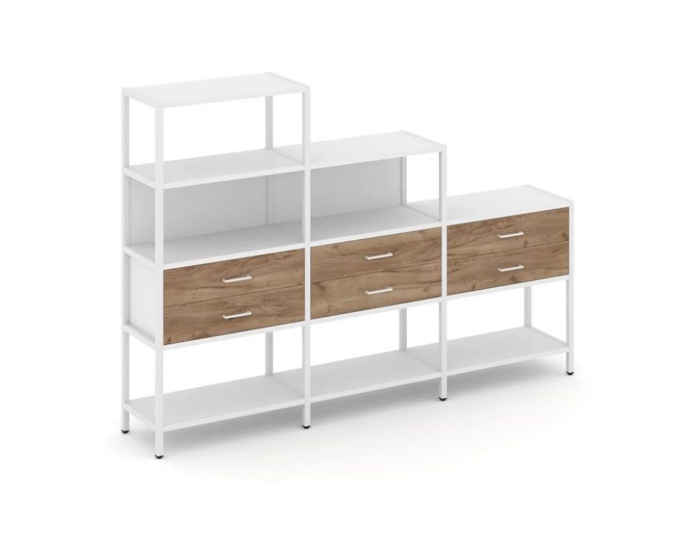 Трехсекционный стеллаж четырех/трех/двухярусный с ящиками 2730х400х1613 Shelf System