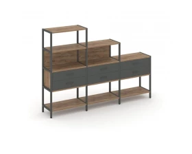 Трехсекционный стеллаж четырех/трех/двухярусный с ящиками 2730х400х1613 Shelf System images