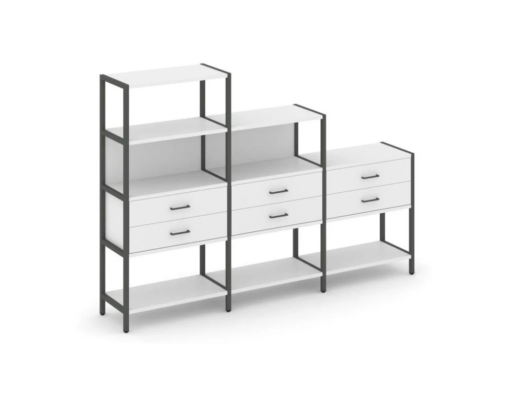 Трехсекционный стеллаж четырех/трех/двухярусный с ящиками 2730х400х1613 Shelf System