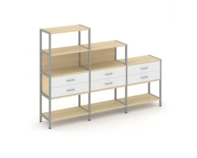 Трехсекционный стеллаж четырех/трех/двухярусный с ящиками 2730х400х1613 Shelf System images
