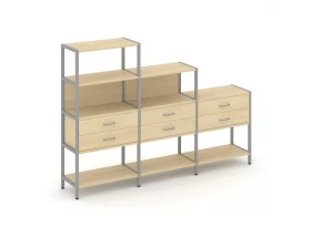 Трехсекционный стеллаж четырех/трех/двухярусный с ящиками 2730х400х1613 Shelf System images
