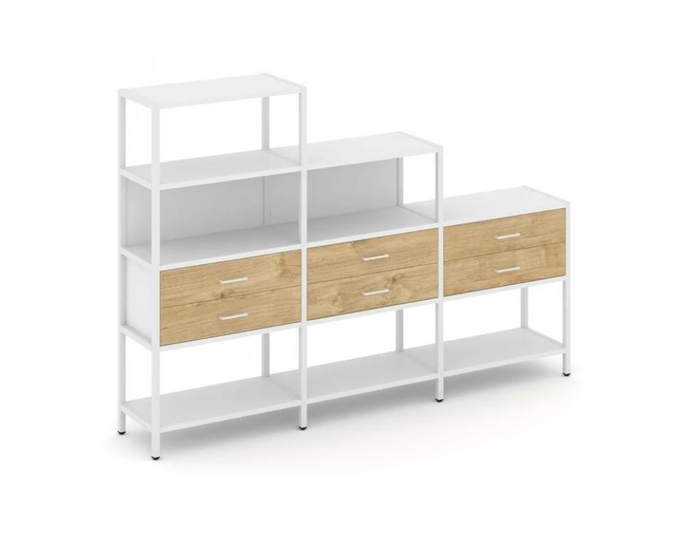 Трехсекционный стеллаж четырех/трех/двухярусный с ящиками 2730х400х1613 Shelf System