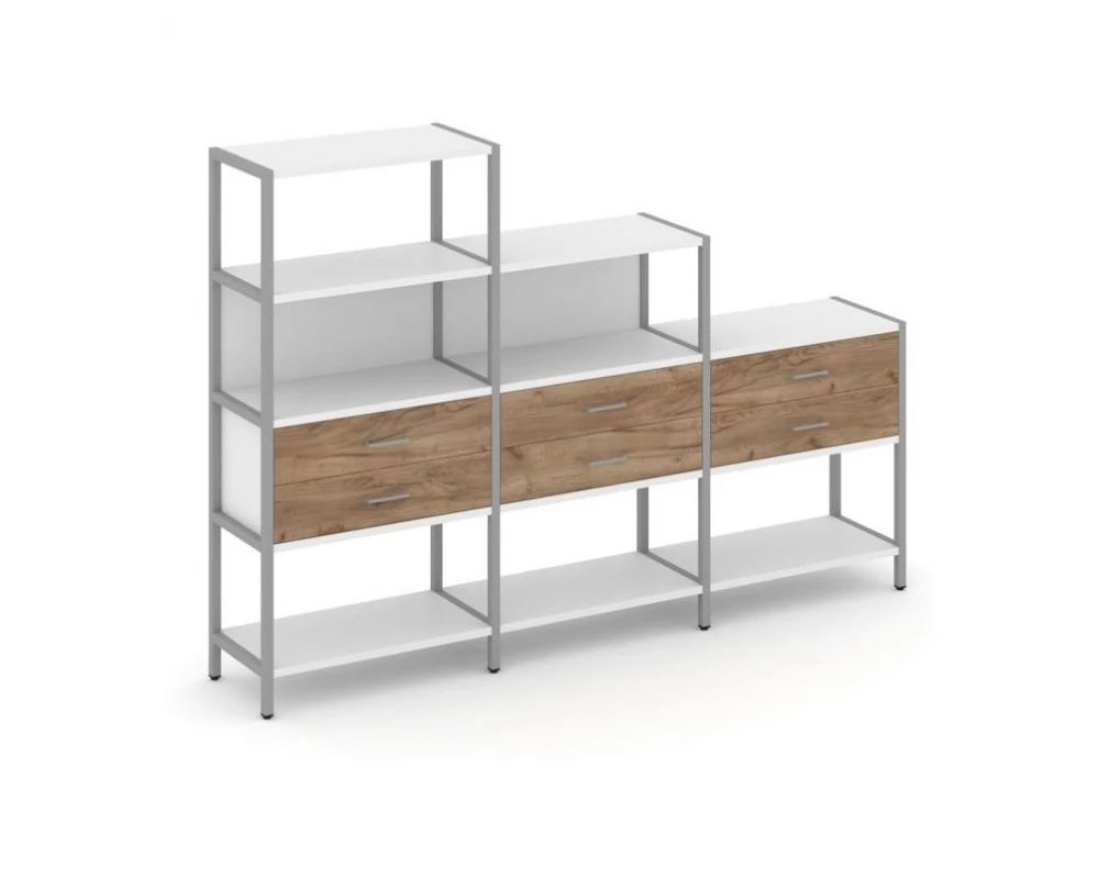 Трехсекционный стеллаж четырех/трех/двухярусный с ящиками 2730х400х1613 Shelf System