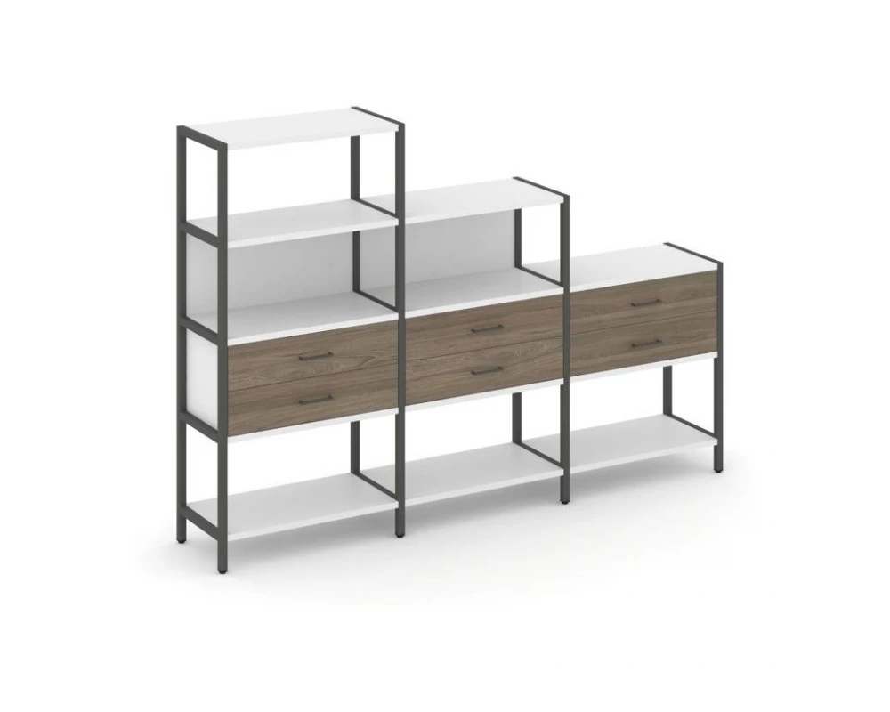 Трехсекционный стеллаж четырех/трех/двухярусный с ящиками 2730х400х1613 Shelf System