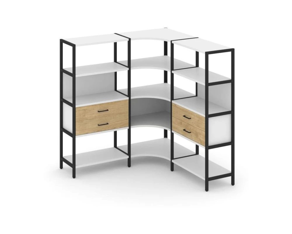 Трехсекционный угловой стеллаж четырехярусный с ящиками 1590х1590х1613 Шелф Систем / Shelf System