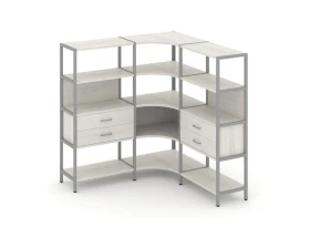 Трехсекционный угловой стеллаж четырехярусный с ящиками 1590х1590х1613 Шелф Систем / Shelf System images