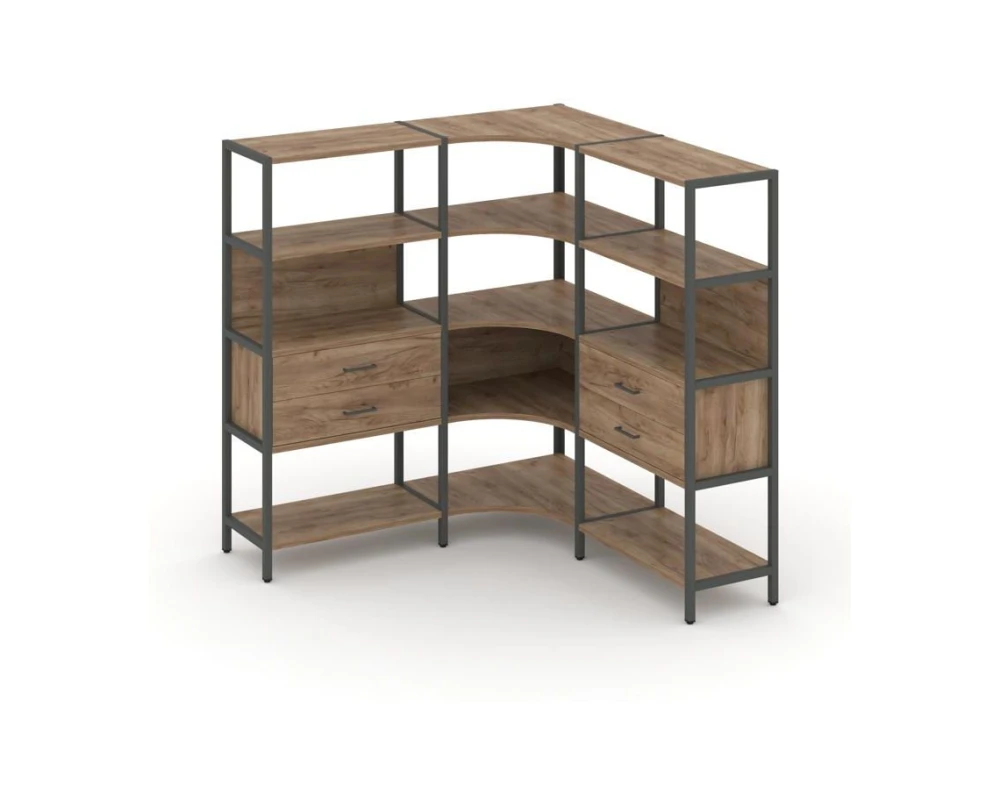 Трехсекционный угловой стеллаж четырехярусный с ящиками 1590х1590х1613 Шелф Систем / Shelf System
